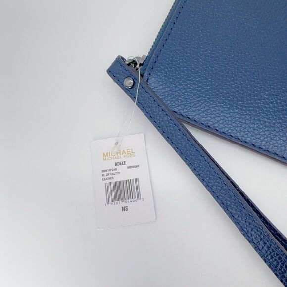 Michael Kors Adele XL Zip Midnight Metallic Gunmetal Wristlet Clutch Pouch NWT - Picture 3 of 7